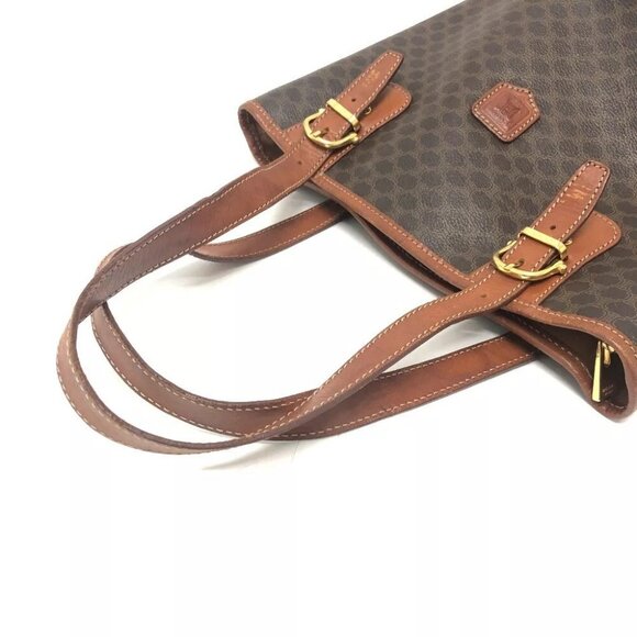 CELINE vintage Macadam Bucket Hand Bag Tote Bag PVC/Leather Brown/GoldHardware - Picture 5 of 15